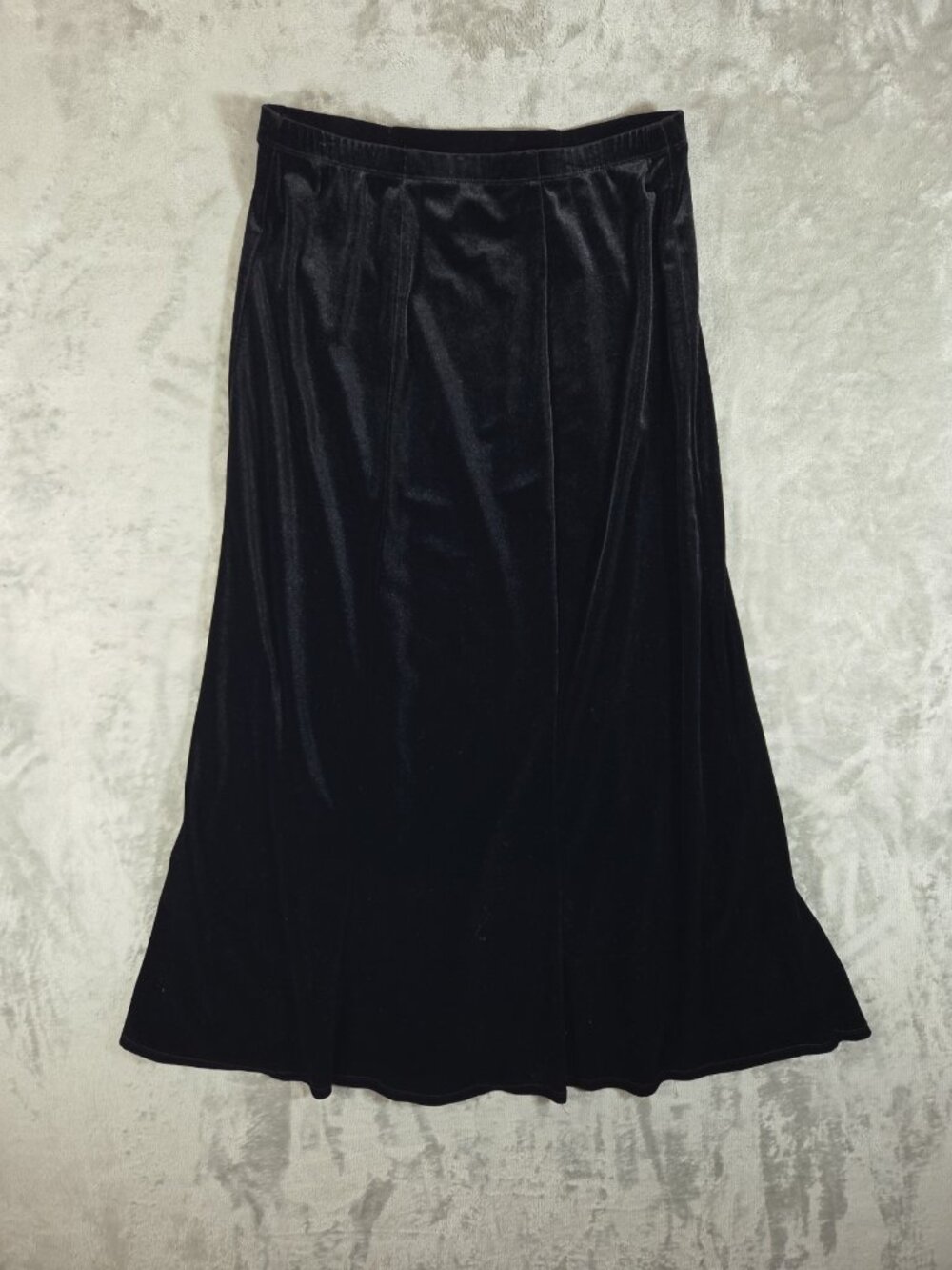 NOTATIONS Medium Black Velvet Aline Midi Skirt Pull On Elastic Waist Goth
